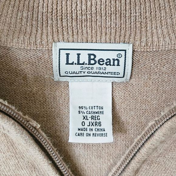 L.L. Bean Mens‎ 1/4 Zip Sweater Size XL Regular Cotton Cashmere Blend Ribbed - Picture 4 of 11